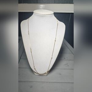 Gold Tone Pearl Station Necklace Minimal Delicate Chain
